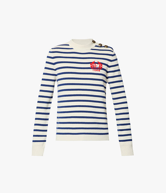 Hamish Cream & Navy Stripe Cotton Wool Jumper