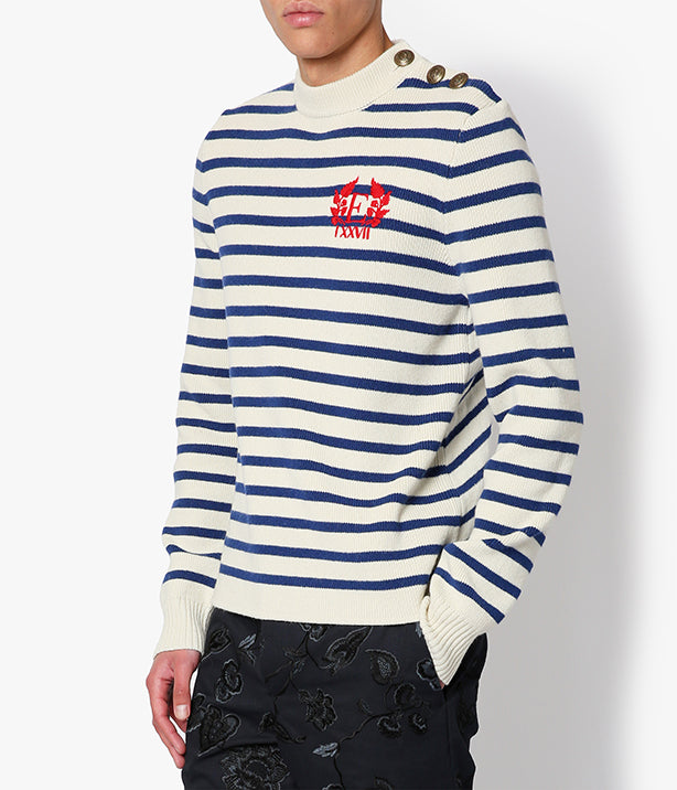 Hamish Cream & Navy Stripe Cotton Wool Jumper