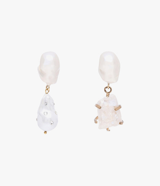 Gold Pearl & Stone Mismatched Stud Earrings