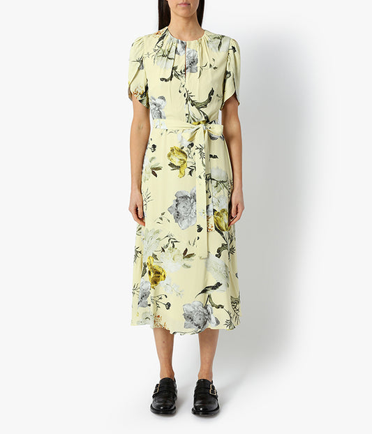 Laurelle Brealey Yellow Crepe Belted Dress