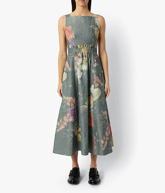 Fawn Brealey Linen Chine Fit & Flare Midi Dress