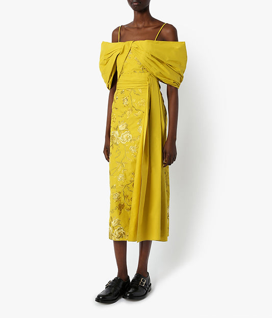 Evora Threadwork Faille Yellow Dress