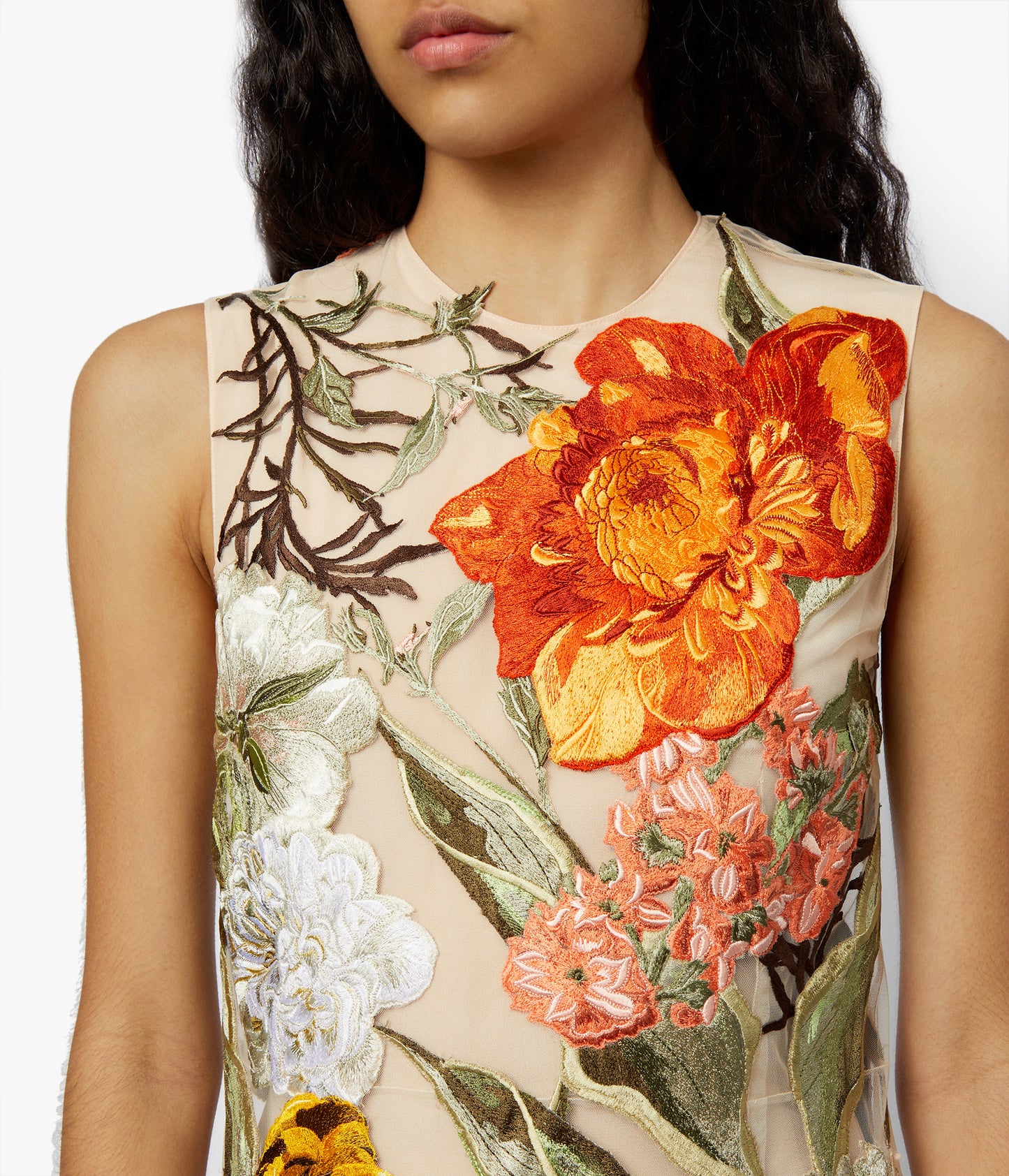 Sage Dress Floral Bouquet Embroidery