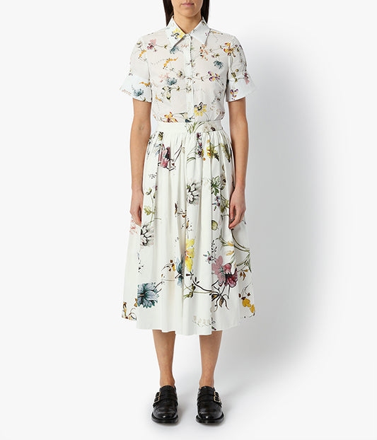 Ferro Laurenson Faille White & Floral Midi Skirt