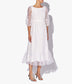 Floredice Luxury Wedding Dress with a flattering boatneck, sheer sleeves and a mid-length ruffled hem.