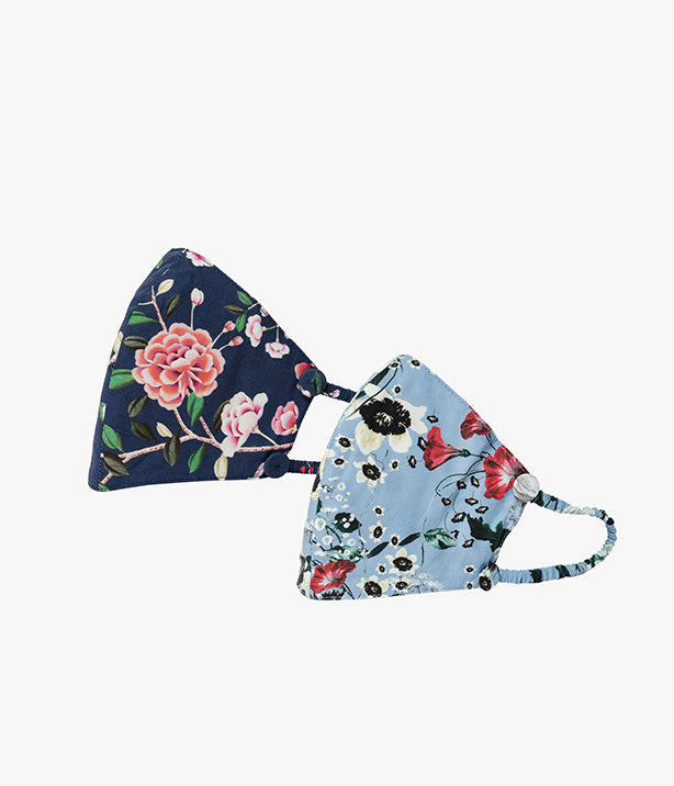 Face Mask Set Eastbury Blue And Bird Wallpaper Poplin