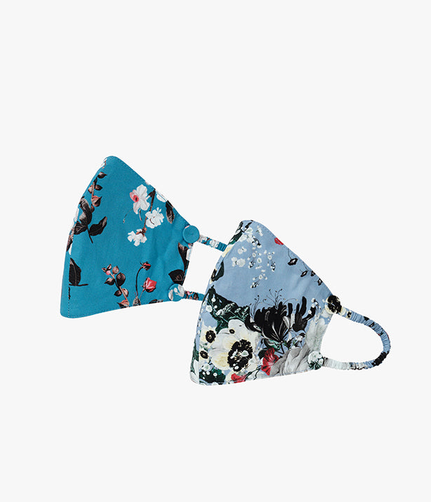 Face Mask Set Eastbury Blue And Daffodil Ditsy Poplin